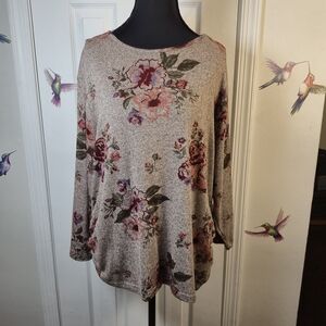 NWT Bonnie Evans Floral Tunic Sweater Top Size XL